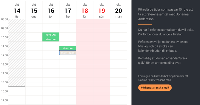 Referenssamtal: Föreslå tider
