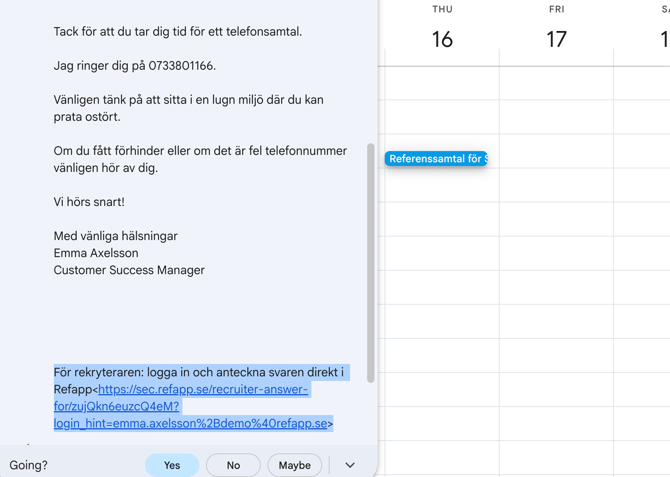 Referenssamtal kalenderbokning