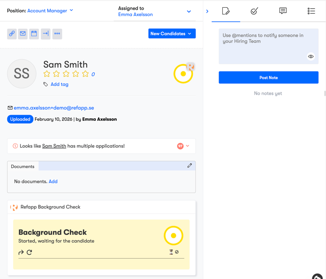 Background check status 'waiting for candidate'